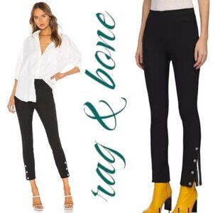 RAG & BONE Simone Black Back Zip Snap Hem Skinny Ankle Pants Slacks, Size 8